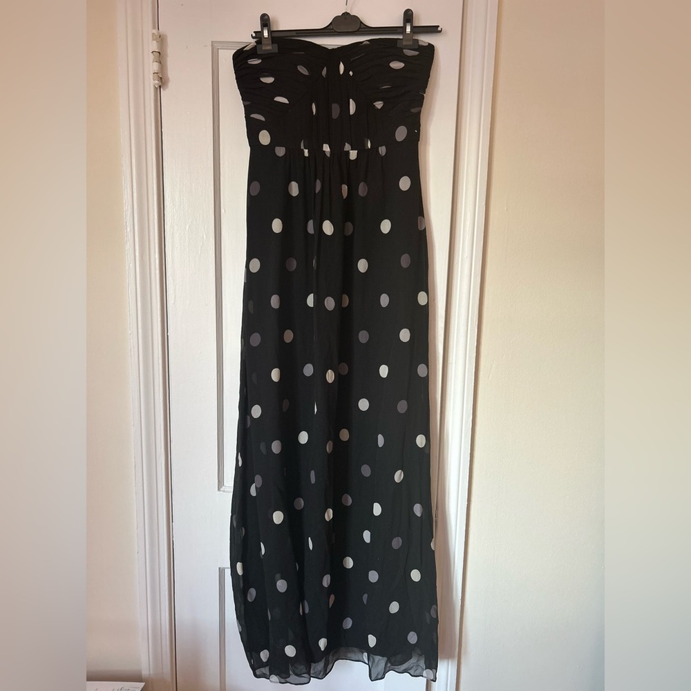 HP! x3✨Banana Republic Strapless Black Polka Dot Maxi Dress – Size 8 - Picture 2 of 10